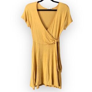 Rolla Coster Mustard Yellow Tie Front Surplice Mini Dress Size Medium